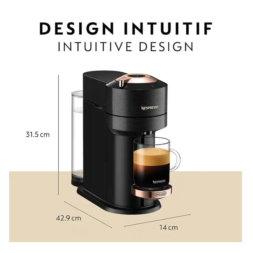 Nespresso Vertuo Next Coffee and Espresso Machine by De'Longhi, Black with Rose Gold