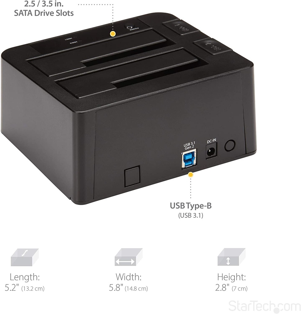 StarTech.com USB 3.1 (10Gbps) Dual-Bay Dock for 2.5"/3.5" SATA SSD/HDDs with UASP