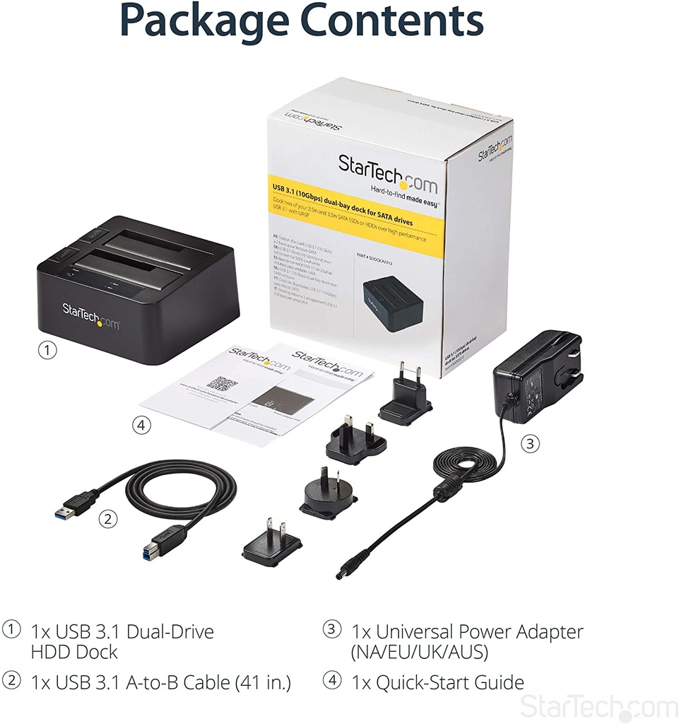 StarTech.com USB 3.1 (10Gbps) Dual-Bay Dock for 2.5"/3.5" SATA SSD/HDDs with UASP