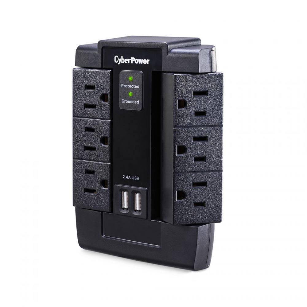 Supresor de Picos Cyberpower P600WSURC1, 6 Contactos, 2 USB, 1200 Joules - Negro