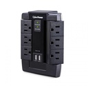 Supresor de Picos Cyberpower P600WSURC1, 6 Contactos, 2 USB, 1200 Joules - Negro