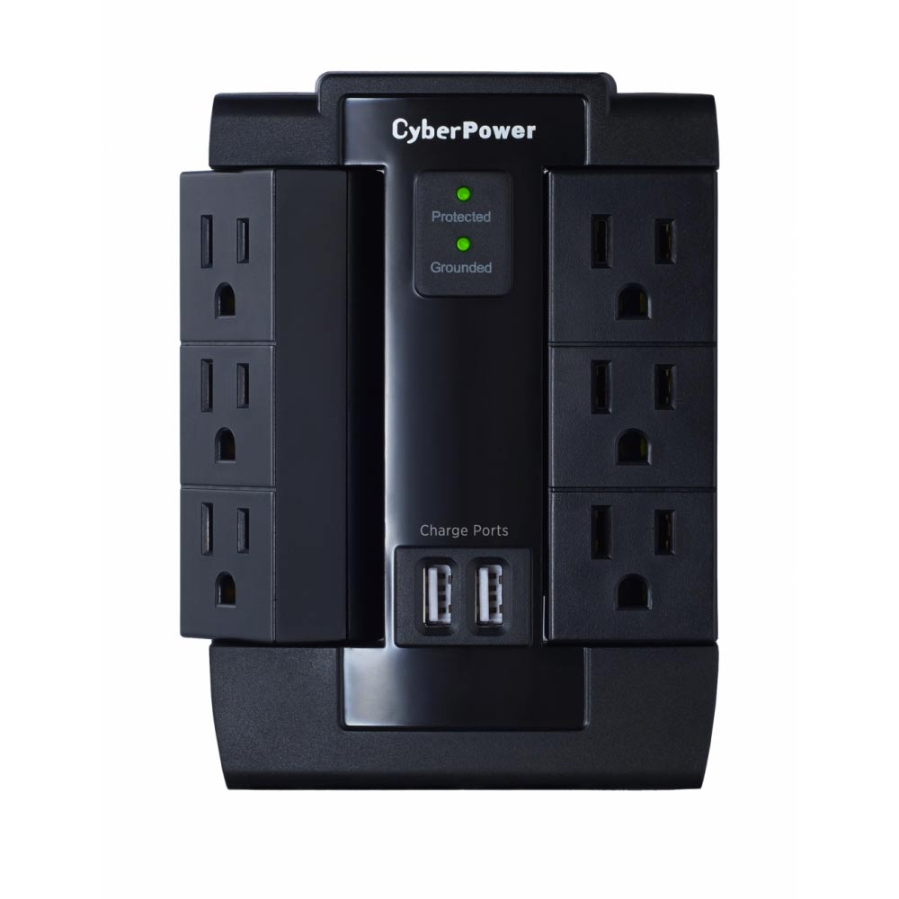 Supresor de Picos Cyberpower P600WSURC1, 6 Contactos, 2 USB, 1200 Joules - Negro