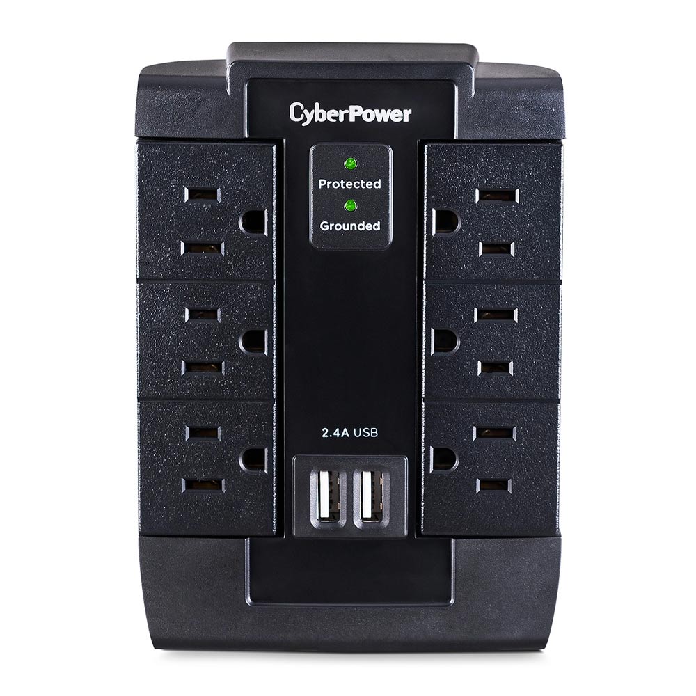 Supresor de Picos Cyberpower P600WSURC1, 6 Contactos, 2 USB, 1200 Joules - Negro
