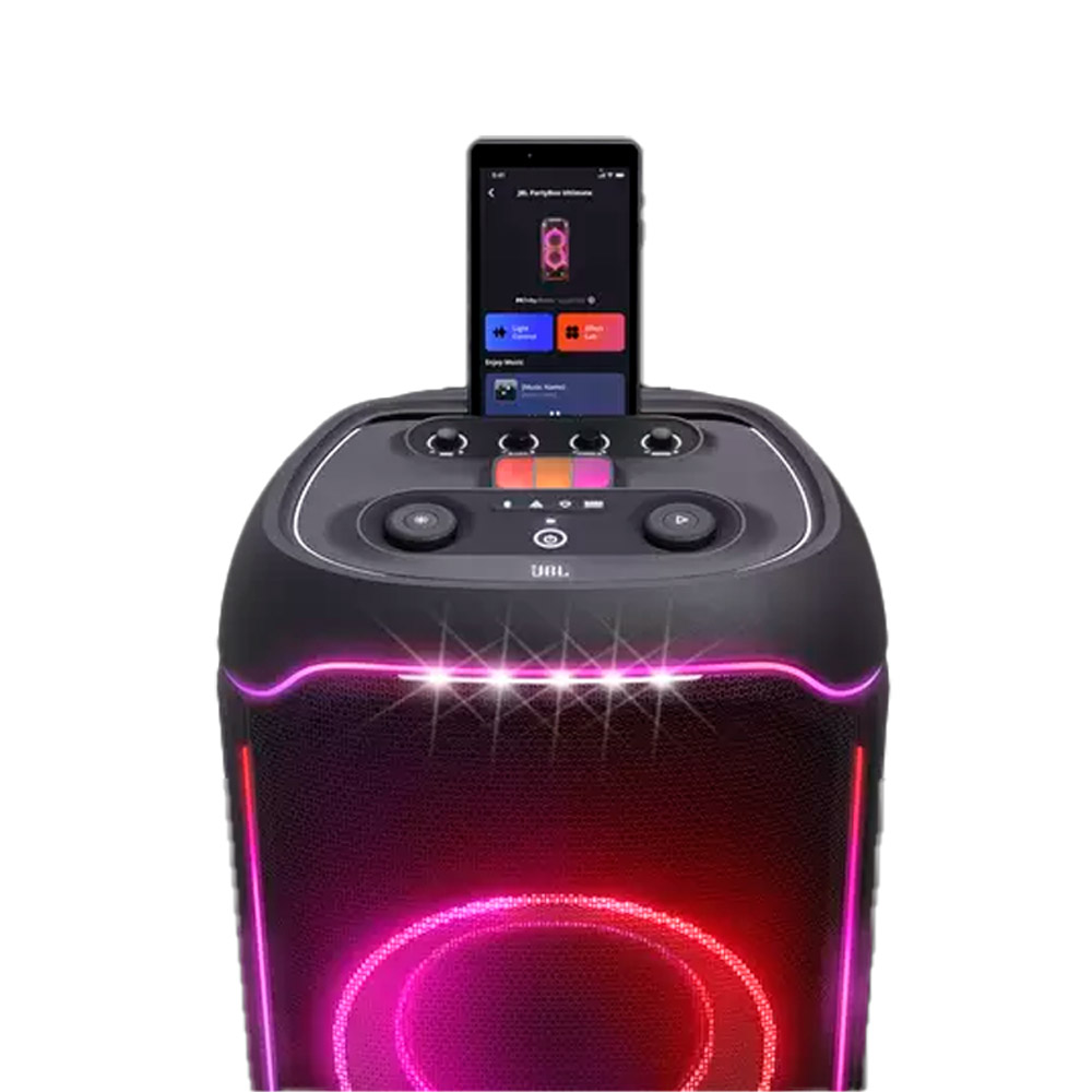 JBL Partybox Ultimate - Multi Purpose Party Speaker, with Wi-fi & Bluetooth Connectivity, Lightshow, IPx4 Slashproof, Dual Mic & Guitar Inputs, Handle & Sturdy Wheels, Black