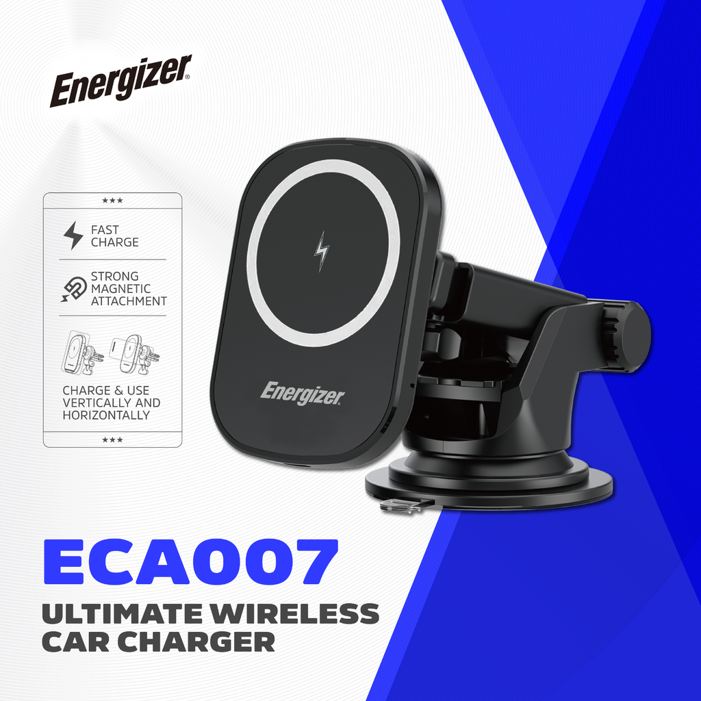 Energizer Ultimate 15W Wireless Car Charger – Cargador Inalámbrico para Auto, 3 Soportes Incluidos, Carga Rápida, Color Black