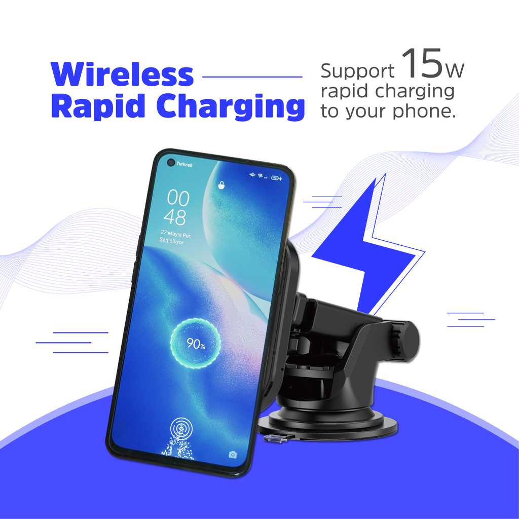 Energizer Ultimate 15W Wireless Car Charger – Cargador Inalámbrico para Auto, 3 Soportes Incluidos, Carga Rápida, Color Black