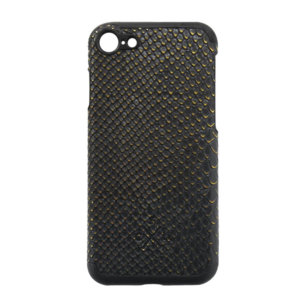 Funda de piel vegana para iPhone 7 Candiwirez - Cocodrilo Negro / Dorado