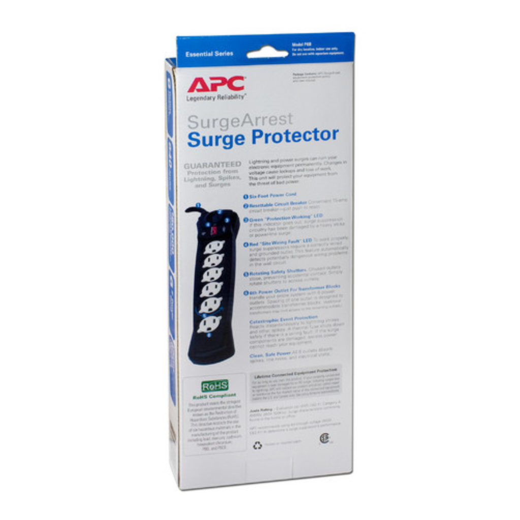 Supresor de Picos APC SurgeArrest Essential 6 Tomas 120V - Protección Profesional