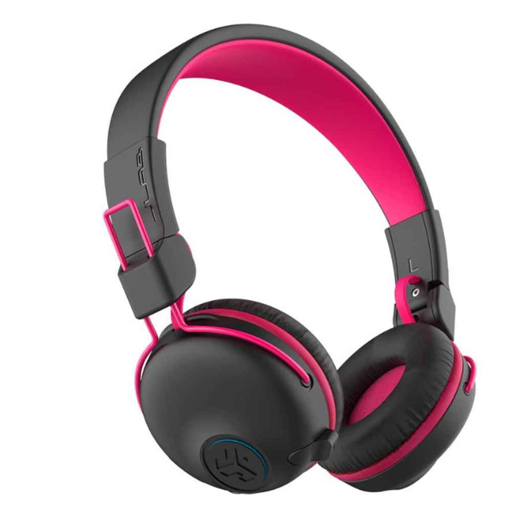 JLab JBuddies Play Gaming Wireless Kids Headset, Pink, 22+ Hour Bluetooth 5 Playtime 60ms Super-Low Latency for Mobile Gameplay, Retractable Boom Mic, AUX Cord Compatible w/Gaming Consoles