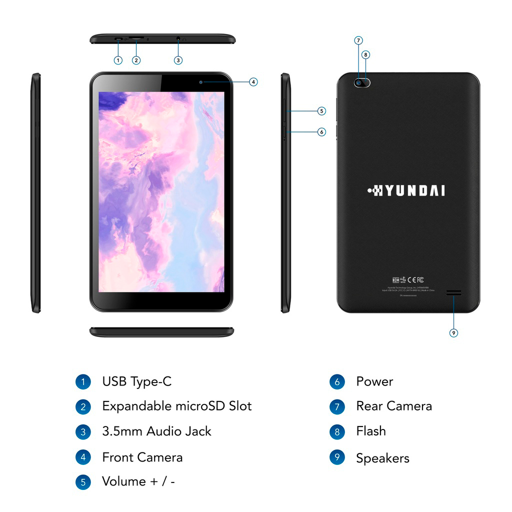 Hyundai HYtab Plus 8WB1, 8" HD IPS, Quad-Core Processor, Android 11 Go edition, 3GB RAM, 32GB Storage, 2MP/5MP, WiFi, Black