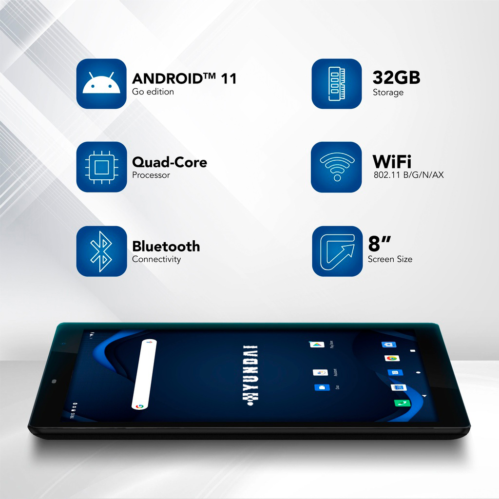 Hyundai HYtab Plus 8WB1, 8" HD IPS, Quad-Core Processor, Android 11 Go edition, 3GB RAM, 32GB Storage, 2MP/5MP, WiFi, Black