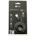 Cable USB-A a Micro USB V8 2 Metros 2.1A Carga Rápida y Transferencia de Datos Negro