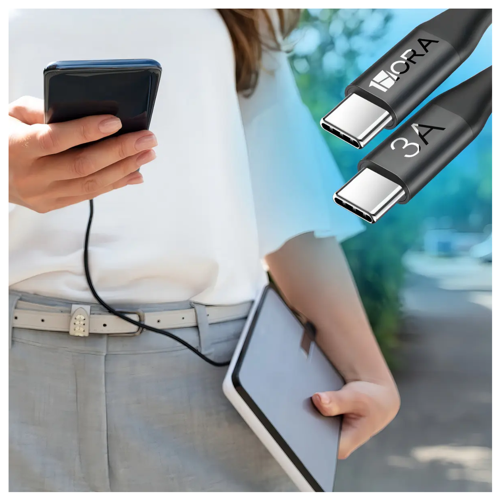 Cable USB-C a USB-C 1 Metro 3A Carga Rápida y Transferencia de Datos Color Negro