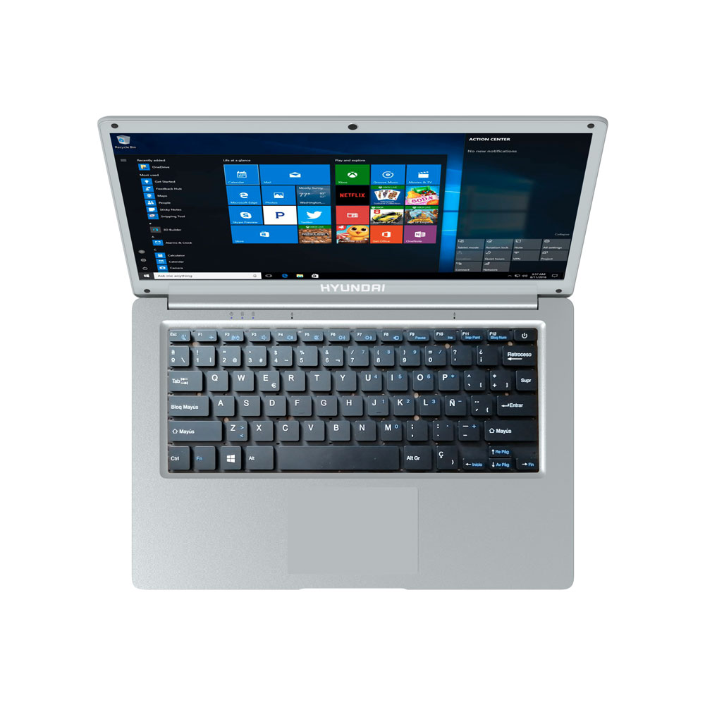 Refurbished Hyundai HyBook, 14.1" 1366x768 TN, Intel Celeron N3060, 4GB RAM, 64GB + 1TB HDD Storage, 0.3MP, Windows 10 Home S Mode, Bluetooth 4.0, WiFi, 5000mAh, Silver Grado C