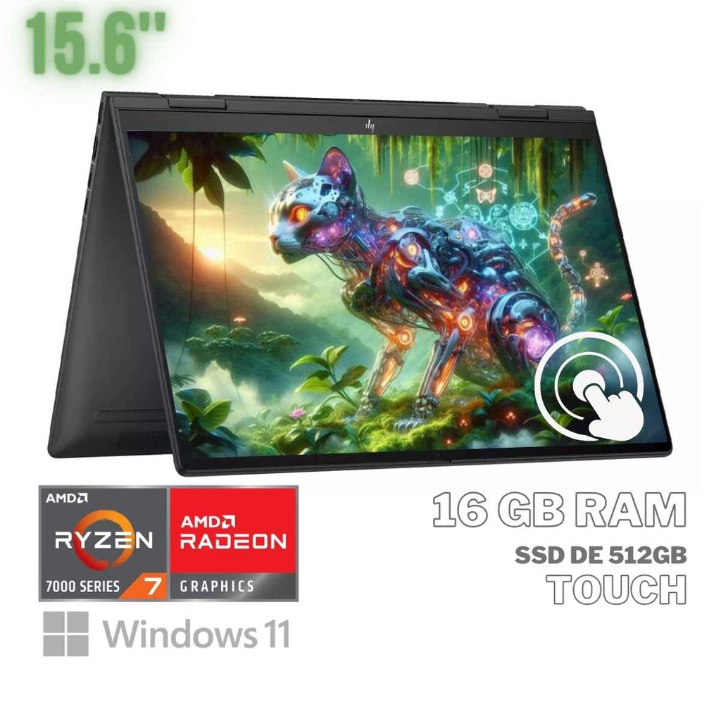 Refurbished - HP ENVY X360 15-FH0023DX 2-IN-1 AMD Ryzen™ 7 7730U 2.0GHz 512GB SSD 16GB 15.6" (1920x1080) TOUCHSCREEN BT WIN11 Webcam NIGHTFALL BLACK 0.7" thin, 3.06 lbs. *Grade A*