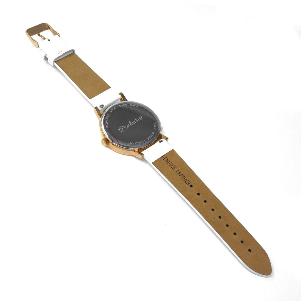 Reloj de Pulsera Wanderlust, Esfera Blanca con correa blanca y repuesto - Dorado