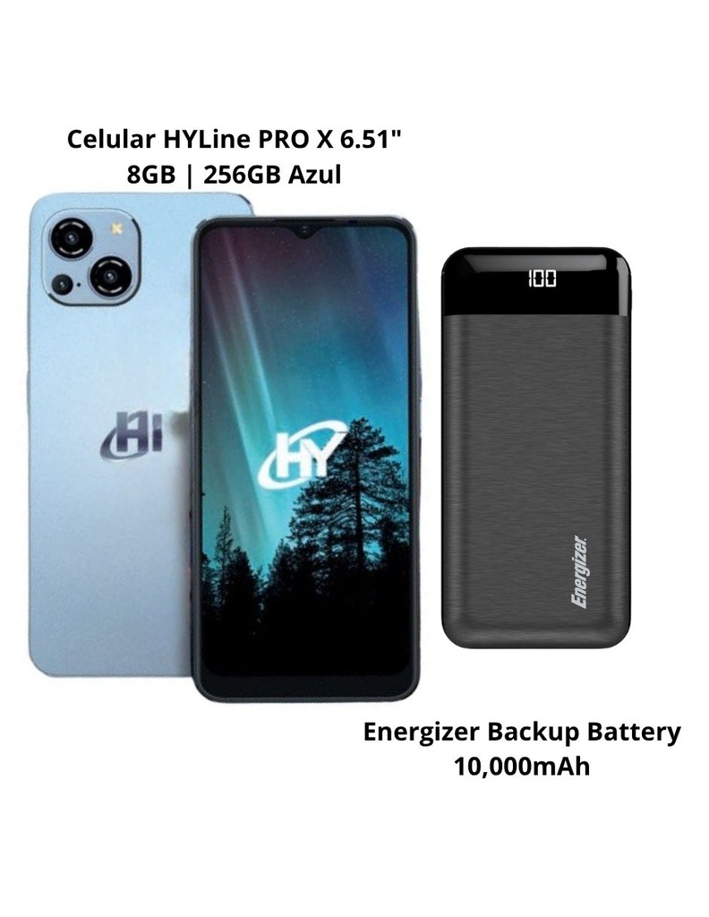 Celular HYLine Pro-X 8Gb, 256Gb 13MP/48MP, Android 13, Azul + Power Bank Energizer 10000mAh