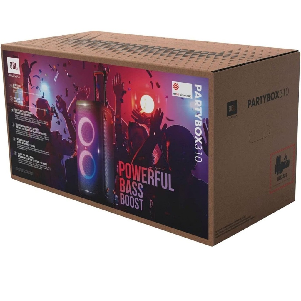 Bocina JBL PartyBox 310 con Bluetooth – 240W de Potencia, Luces LED, Batería Recargable, Ruedas Integradas y Sonido JBL Pro para Fiestas