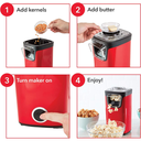 Máquina de Palomitas Dash Turbo Pop 8 Tazas – Aire Caliente, Sin Aceite, Taza Medidora/Bandeja para Mantequilla, Color Rojo