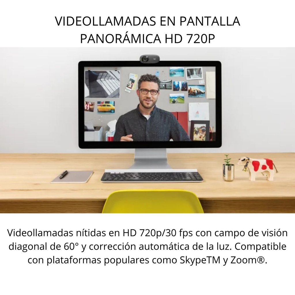 Cámara Web Logitech C310 HD 720p – Micrófono con Reducción de Ruido, Corrección Automática de Luz, USB 2.0, Color Negro