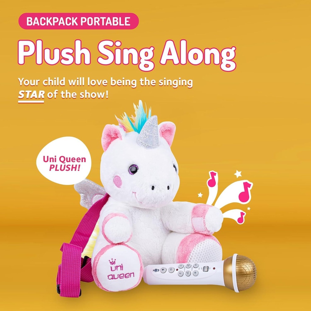 Singing Machine Portable Karaoke Machine for Kids, Plush Toy Backpack with Microphone -