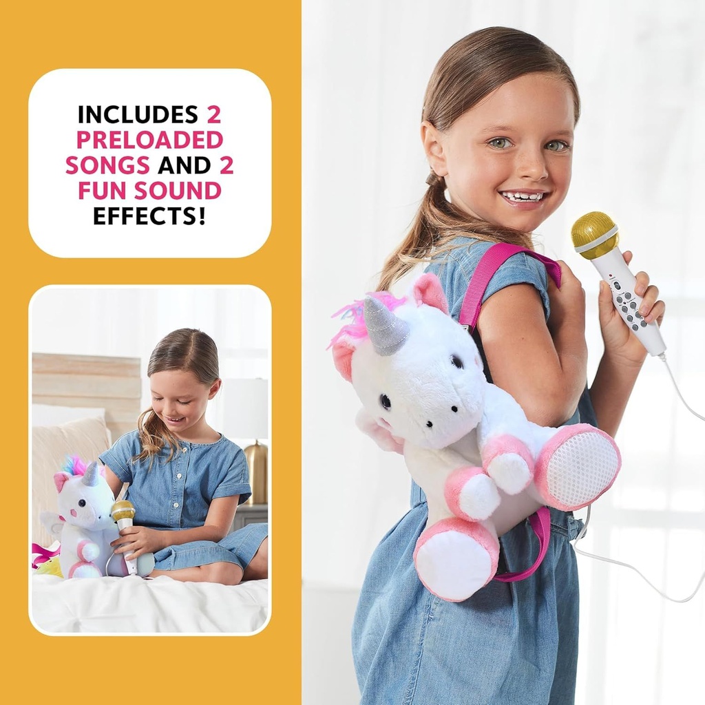 Singing Machine Portable Karaoke Machine for Kids, Plush Toy Backpack with Microphone -