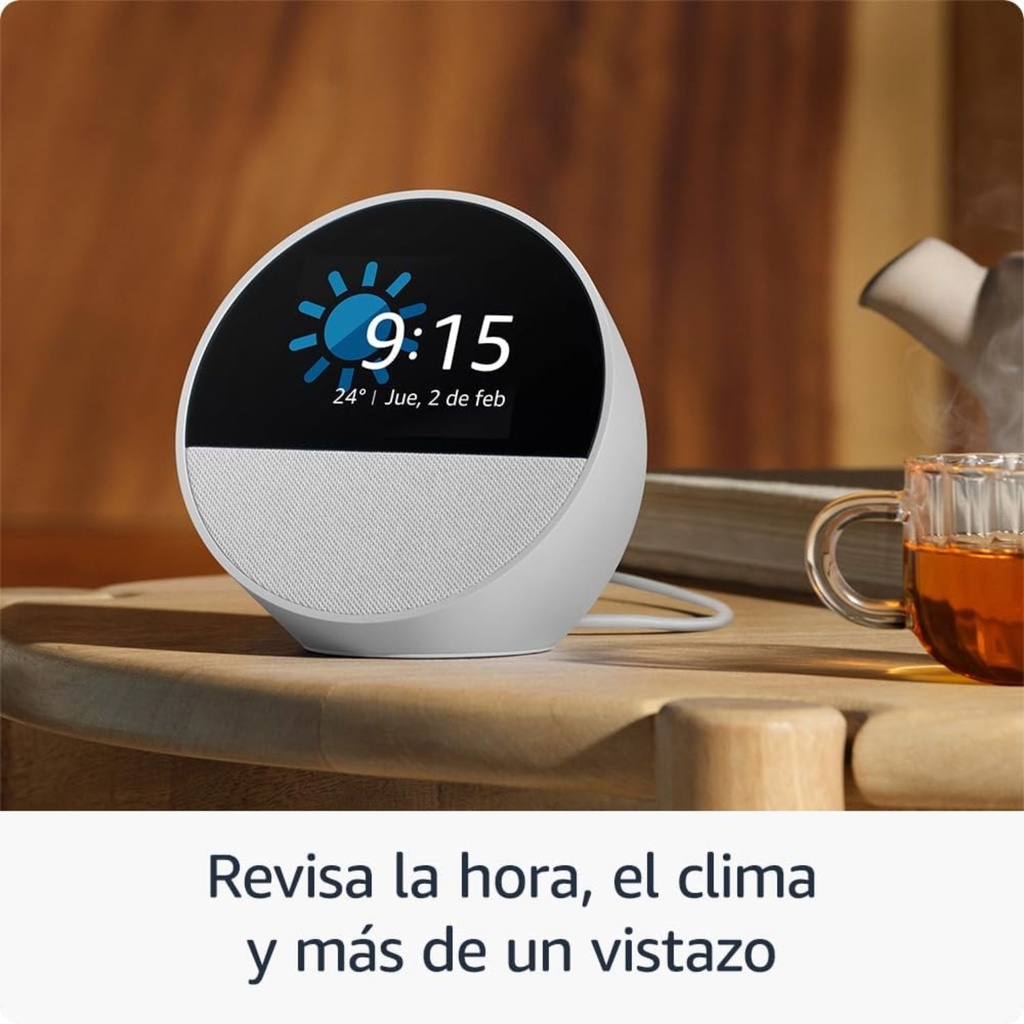 Amazon Echo Spot (2024) – Despertador Inteligente con Alexa, Pantalla Táctil de 2.83”, Sonido Vibrante y Control de Hogar Inteligente
