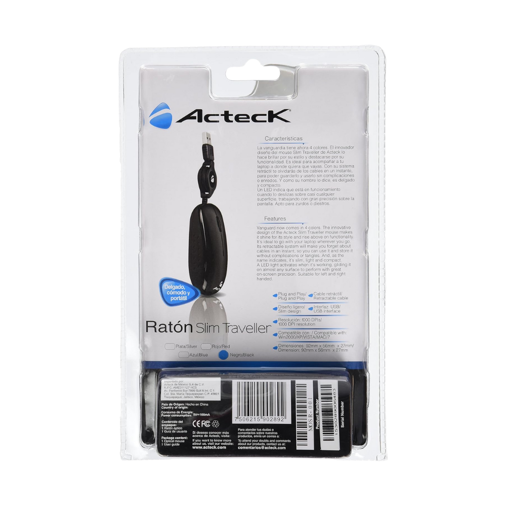 Mouse Acteck Optico MOSR-001, Alámbrico, Negro