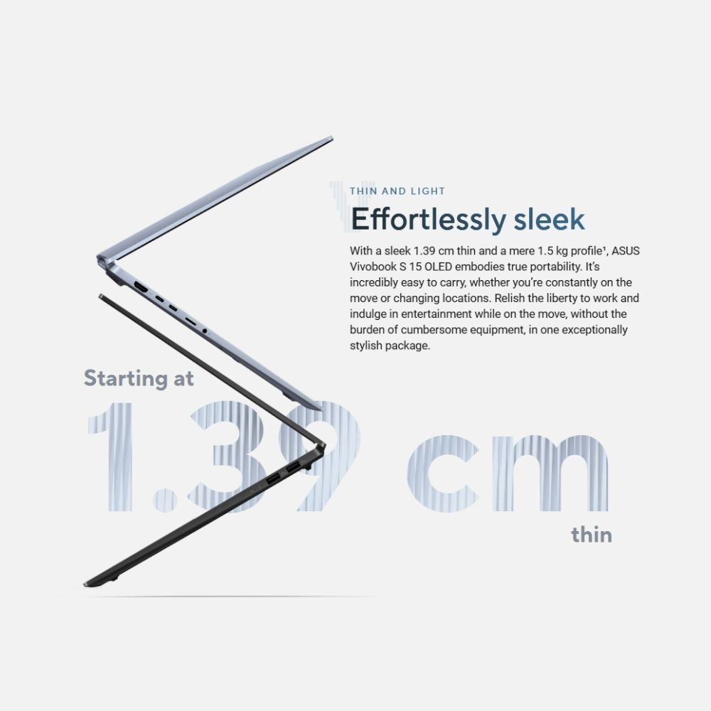 Asus VivoBook S 15 Core™ Ultra 7 155H 1TB SSD 16GB 15.6" 3K (2880x1620) OLED 120Hz WIN11 MIST BLUE RGB Backlit Keyboard MIL-STD 810H