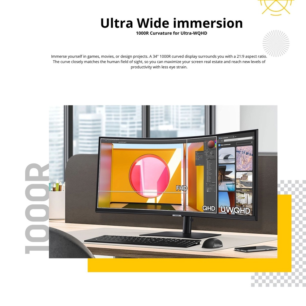 Samsung ViewFinity S65UC 34" QHD (3440 x 1440) 1440p HDR 100 Hz Curved Ultrawide Monitor