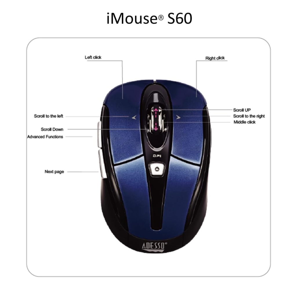 Adesso iMouse S60L - 2.4 GHz Wireless Programmable Nano Mouse