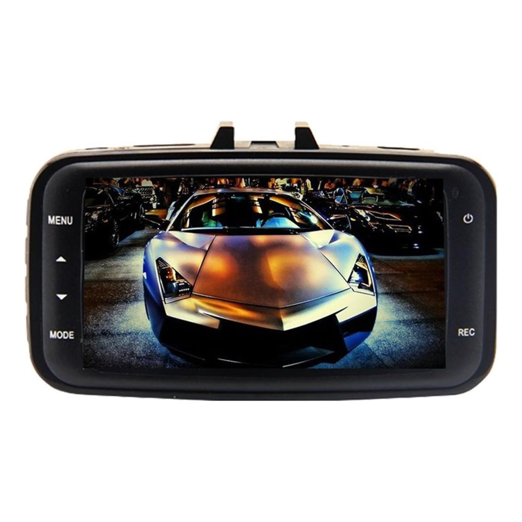 Cámara DashCam para Auto HD, pantalla de 2.7", lente de 120°,a 30fps, detección de movimiento y sensor G, Batería recargable, color negro