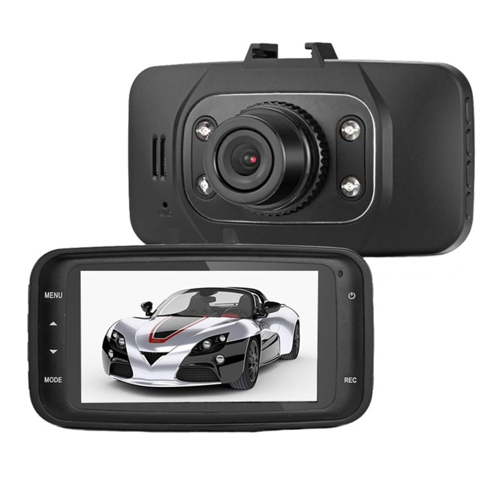 Cámara DashCam para Auto HD, pantalla de 2.7", lente de 120°,a 30fps, detección de movimiento y sensor G, Batería recargable, color negro