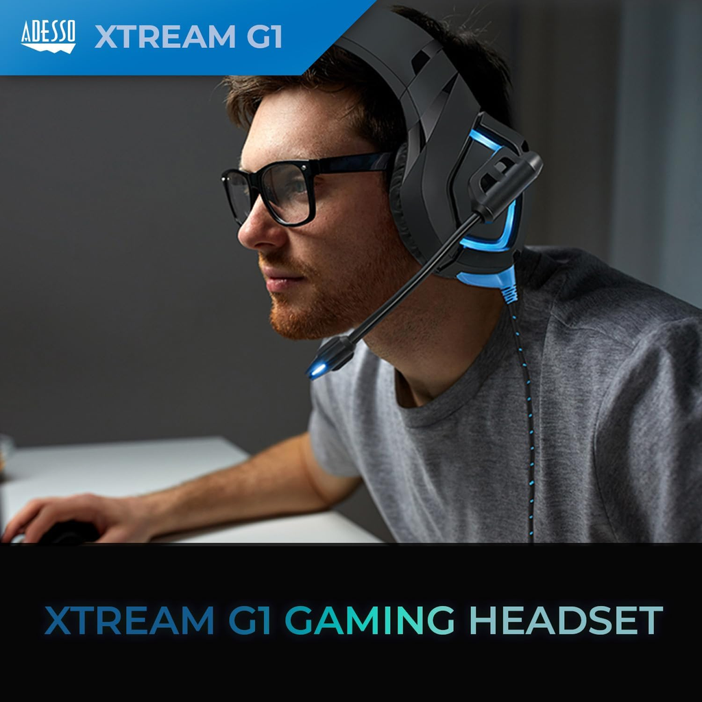 Audífonos Gamer Adesso Xtream G1 con Micrófono – Sonido Estéreo, Conexión USB y Jack 3.5mm, Luz LED, Diadema Ajustable, Compatibles con PC y Consolas