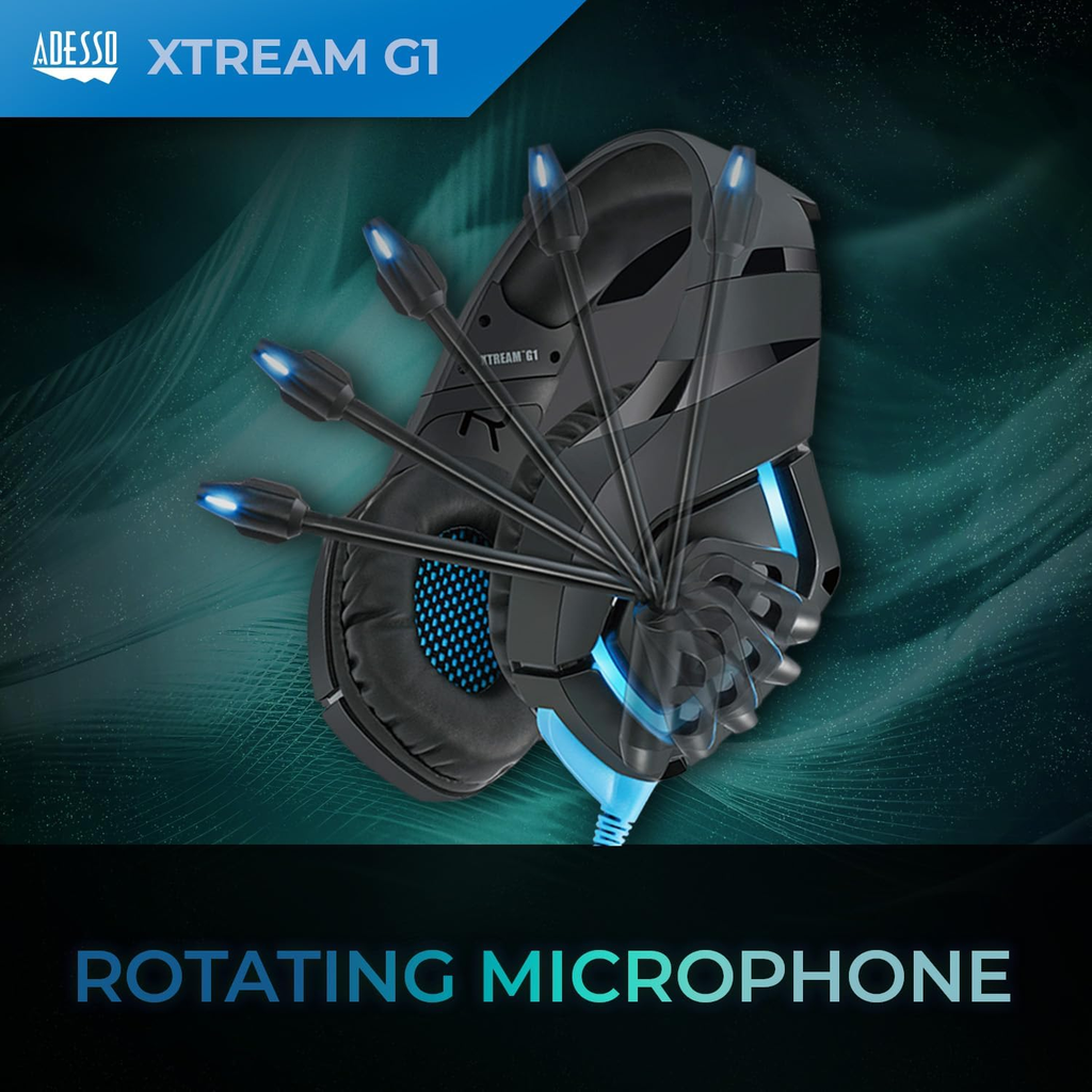 Audífonos Gamer Adesso Xtream G1 con Micrófono – Sonido Estéreo, Conexión USB y Jack 3.5mm, Luz LED, Diadema Ajustable, Compatibles con PC y Consolas