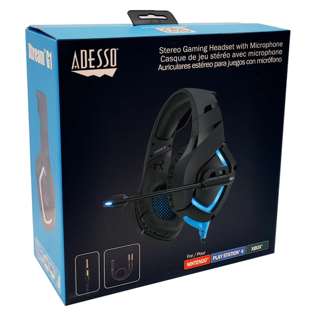 Audífonos Gamer Adesso Xtream G1 con Micrófono – Sonido Estéreo, Conexión USB y Jack 3.5mm, Luz LED, Diadema Ajustable, Compatibles con PC y Consolas