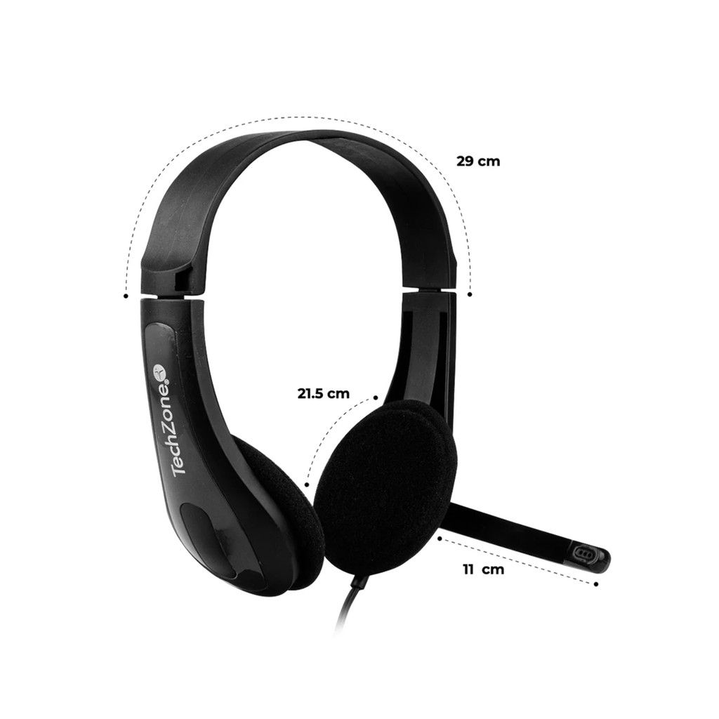 Diadema Alámbrica TechZone TZ15PCAUD – Micrófono Integrado, Conexión 3.5mm, Diseño Cómodo, Compatible con PC y Laptop