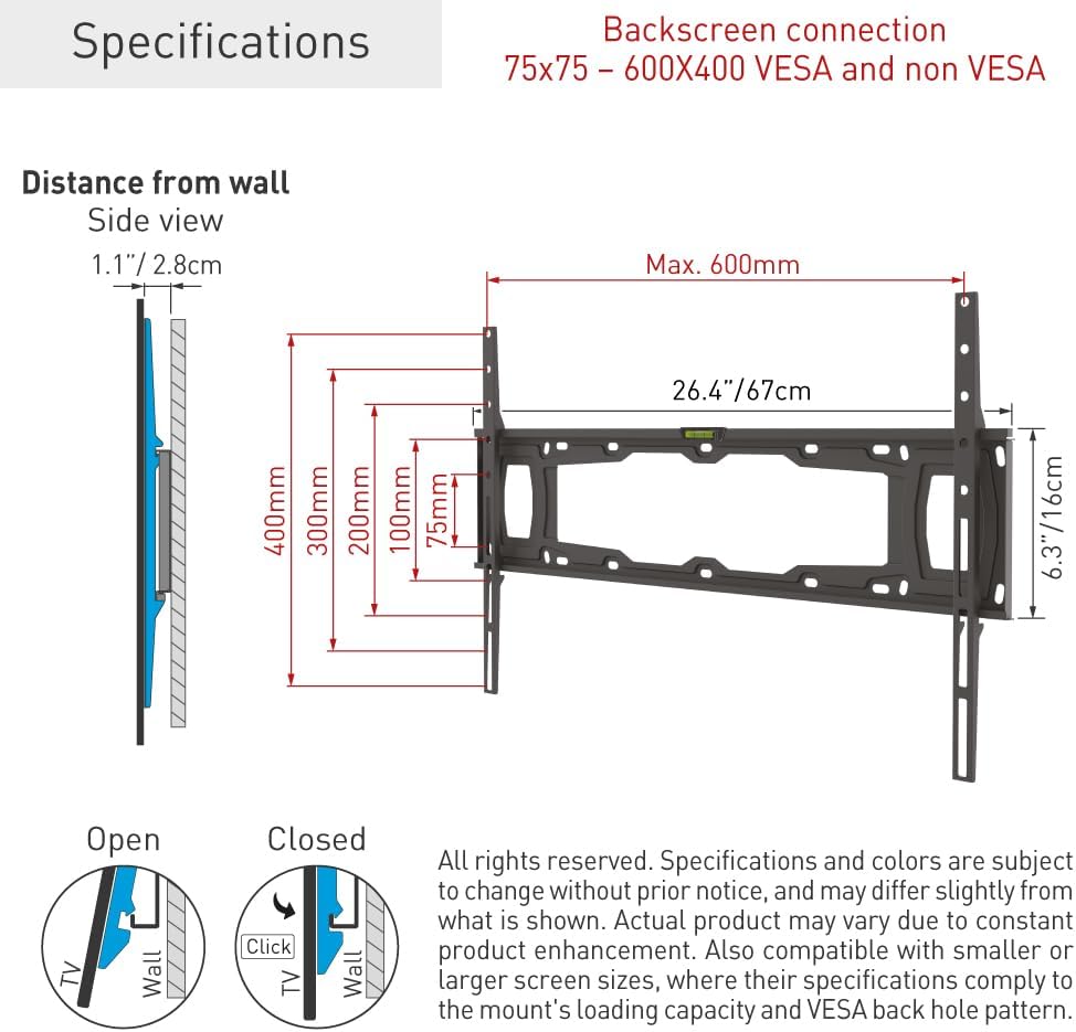 Barkan 32"-90" Flat Curved Fixed Wall mount