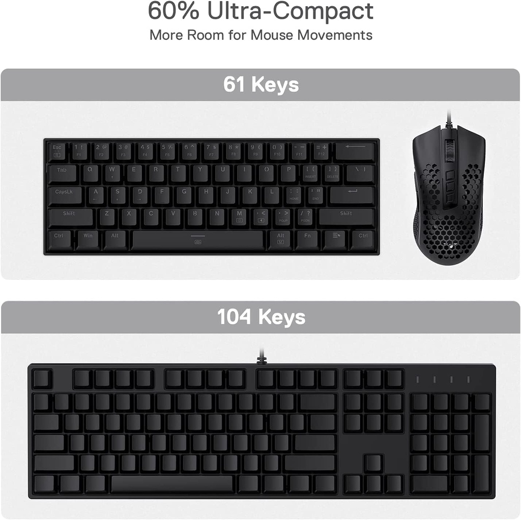 Redragon K630 Dragonborn 60% Teclado RGB para Juegos, Teclado mecánico Compacto de 61 Teclas con Interruptor café táctil, Soporte para Driver Profesional, Negro