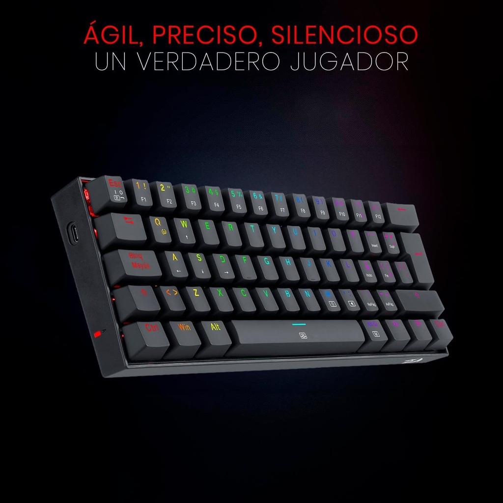 DRAGONBORN NEGRO: 60%, ESPAÑOL, MECANICO RED SWITCH + LUZ RGB 