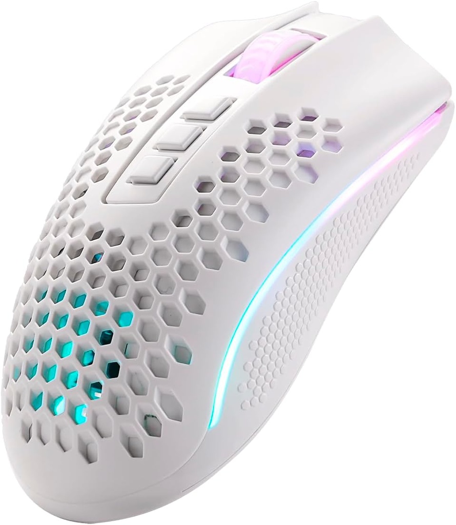 Redragon Mouse Gamer Storm Pro M808w-ks Blanco Wireless, Forma de Panal RGB, Inalámbrico 2.4 GHz Dongle USB/Cableado USB, 16,000 dpi - 8 Botones programables 
