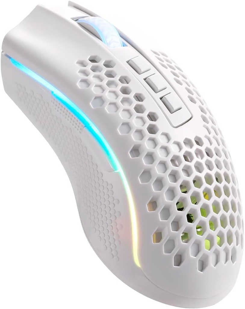 Redragon Mouse Gamer Storm Pro M808w-ks Blanco Wireless, Forma de Panal RGB, Inalámbrico 2.4 GHz Dongle USB/Cableado USB, 16,000 dpi - 8 Botones programables 