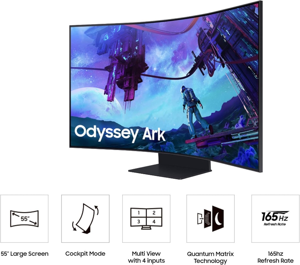 SAMSUNG 55" Odyssey Ark 2nd Gen 4K UHD 1000R Curved Gaming Monitor, 165Hz, 1ms, 4 Input Multi View, Quantum Mini-LED, AMD FreeSync Premium Pro, HDR 10+, Height Adjustable Screen, LS55CG970NNXGO