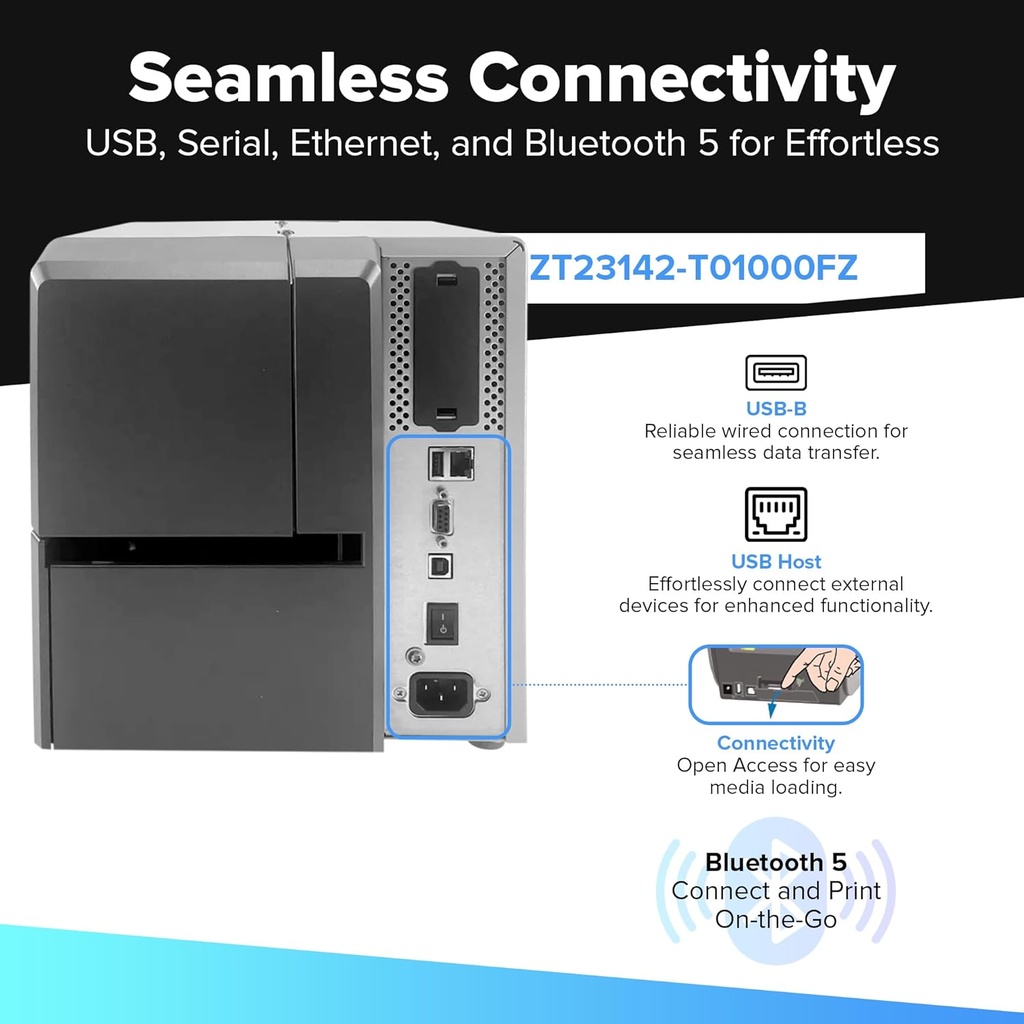 Zebra ZT231 DT – Impresora Industrial Térmica Directa 4" 203 dpi, USB, Serial, Ethernet, Bluetooth, Tear Bar