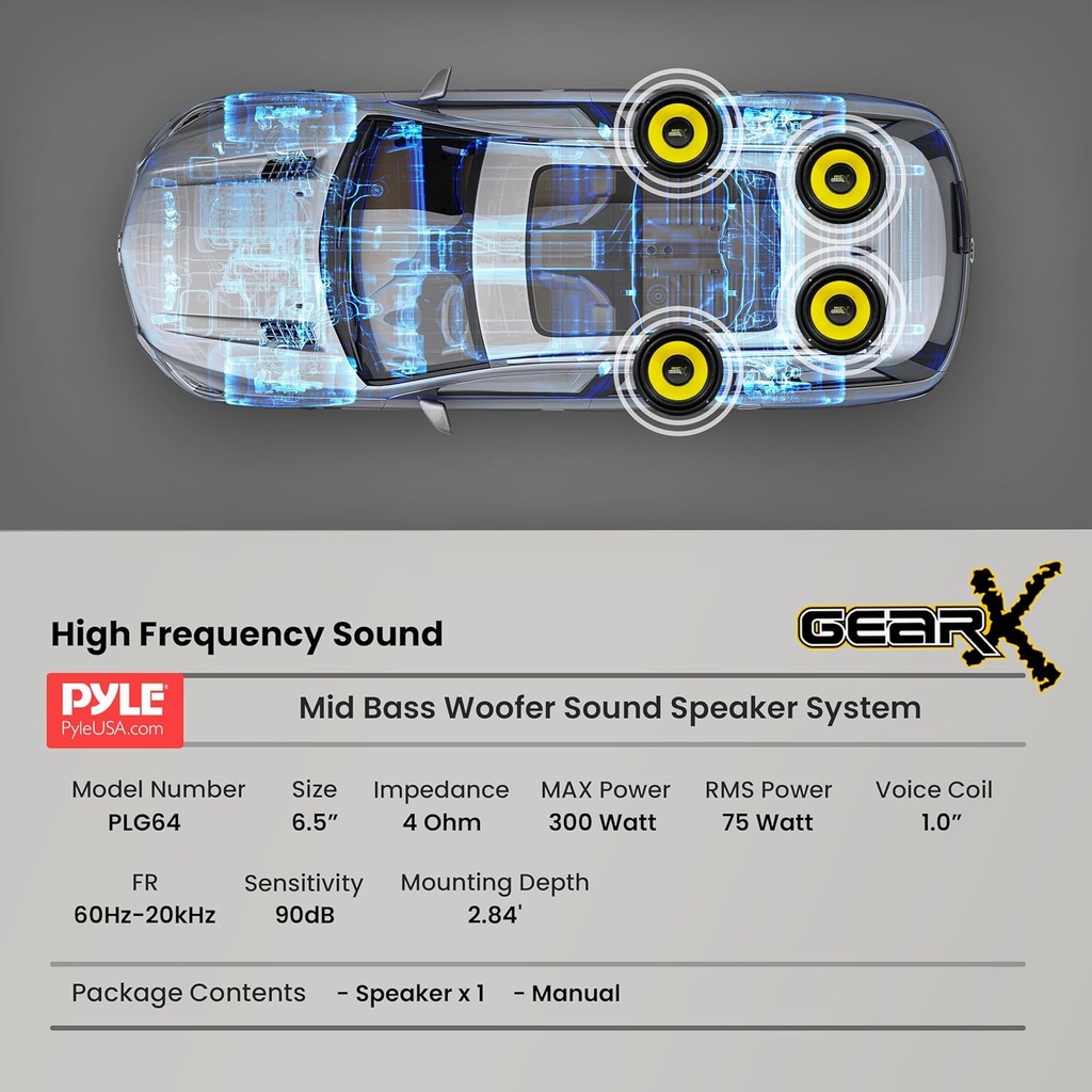 Bocina Subwoofers Para Auto De 6.52" Pyle PLG64 | 300 W PMPO | Color Amarillo