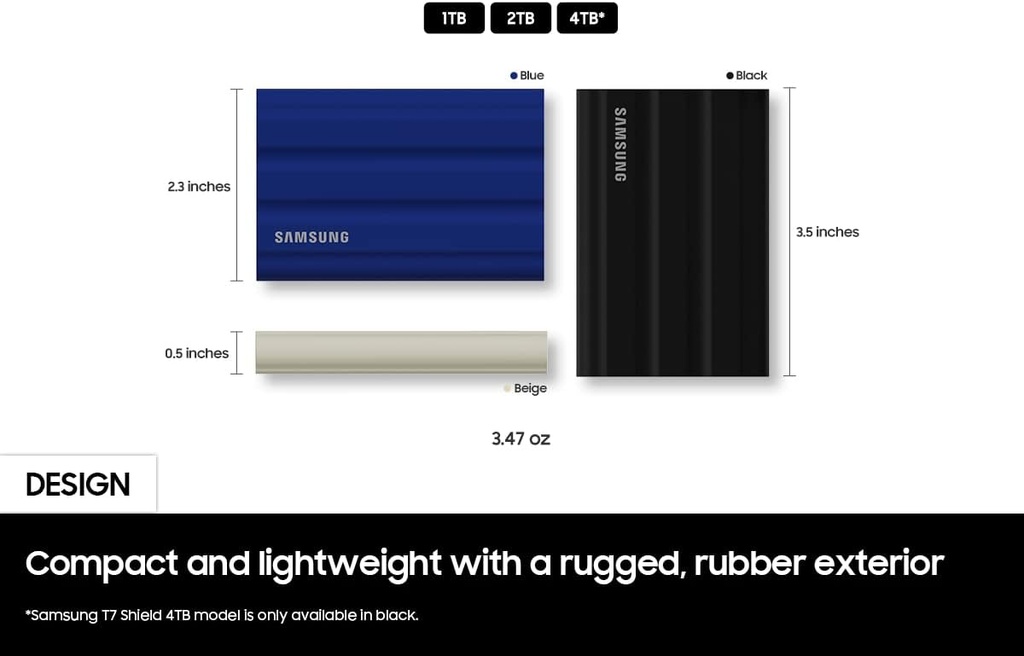 Unidad de Estado Sólido Portátil Samsung T7 Robusto Externo 1TB Negro