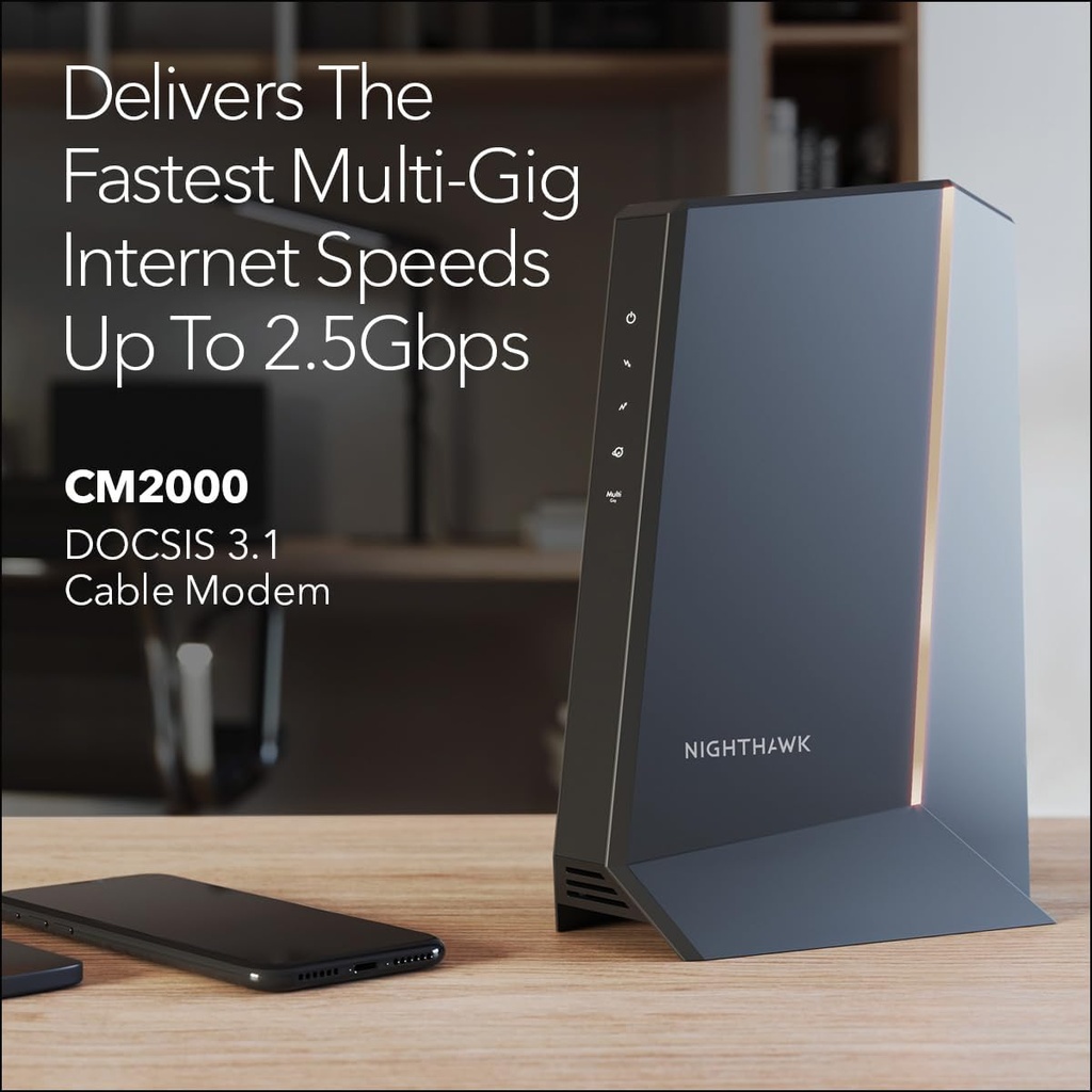 NETGEAR Nighthawk Multi-Gig Cable Modem CM2000 - Compatible with all Cable Providers incl. Xfinity, Spectrum, Cox | For Cable Plans Up to 2.5Gbps | DOCSIS 3.1