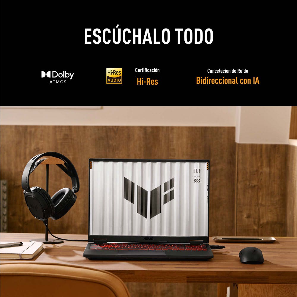 Laptop Gamer ASUS TUF Gaming A16 | 16″ (FHD) 165 Hz | AMD Ryzen 9 270 | NVIDIA GeForce RTX 5070 | 32 GB DDR5‑5600 | 1 TB SSD NVMe | Windows 11 Home | Teclado en Inglés | FA608UP-A16.R95070
