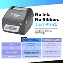 JetSet Label Zebra Impresora térmica Directa de 203 PPP USB | Impresora de computadora para Varios Tipos de Etiquetas | 4 Pulgadas de Ancho ZD4A042-D01M00EZ | No Requiere Cinta térmica | Incluye Software Jetset