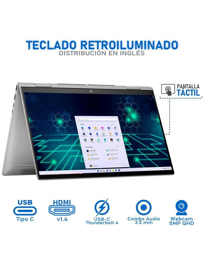 HP Envy x360 15-FE0053 2-IN-1 Core™ Ultra 7 155U 512GB SSD 16GB 15.6" (1920x1080) TOUCHSCREEN WIN11 MINERAL SILVER Backlit Keyboard FP Reader